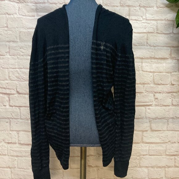Men's All Saints Wherry Cotton Cardigan Sweater Black w/Stripe Size Small - Picture 1 of 5